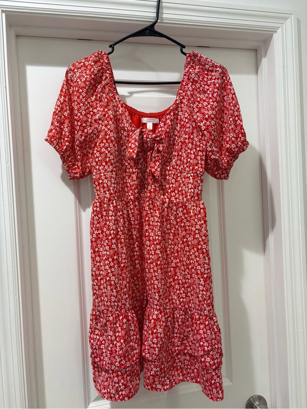 Like New - LC Lauren Conrad Red Ditsy Floral Tie-Neck Tunic